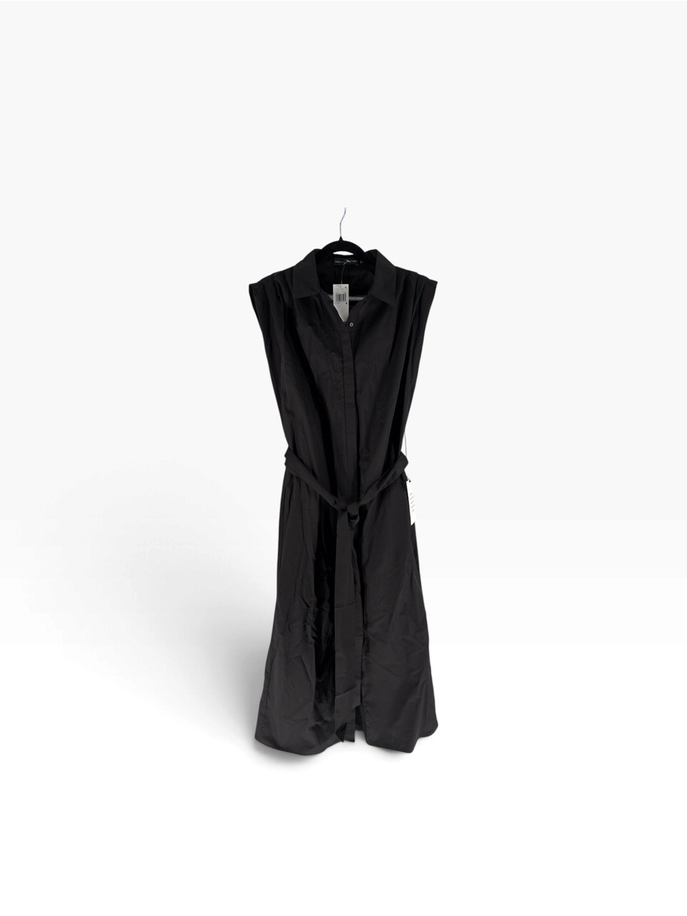 New English Factory Black Sleeveless Button-Front Midi Dress with Waist Tie M - Picture 2 of 4